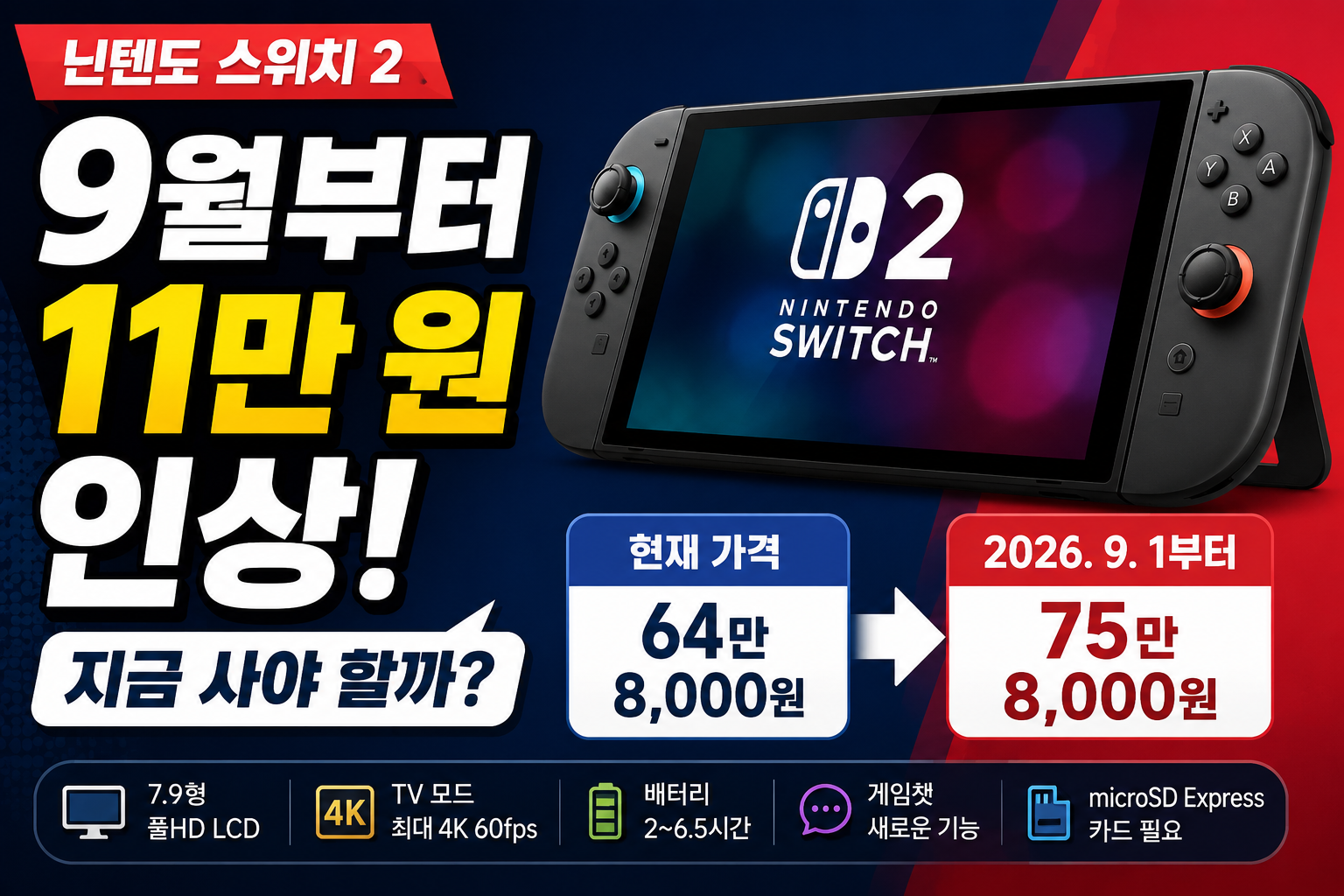 닌텐도 스위치 2|9월부터 11만 원 인상|지금 사야 할까
