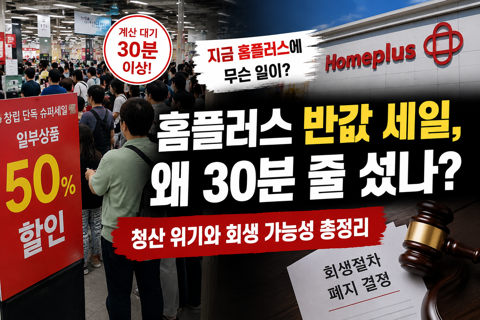 홈플러스 반값 세일, 왜 30분 줄 섰나? 청산 위기와 할인 이유