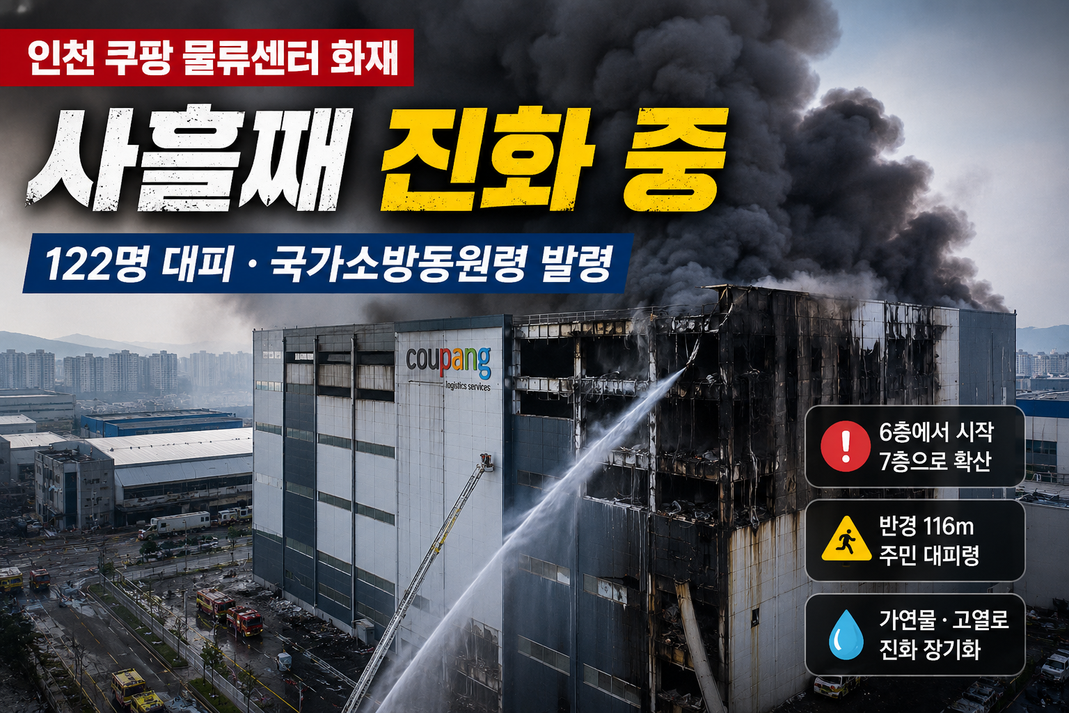 인천 쿠팡 물류센터 화재 사흘째|진화 상황·주민 대피령 정리