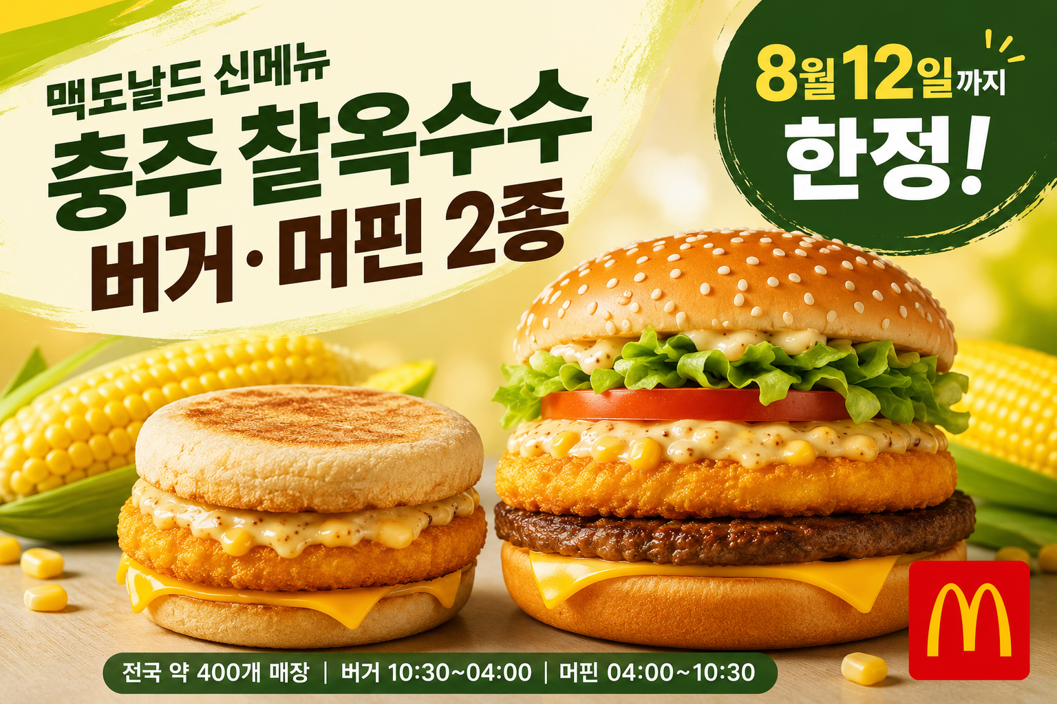맥도날드 충주 찰옥수수 버거, 8월 12일까지|가격·판매시간 정리